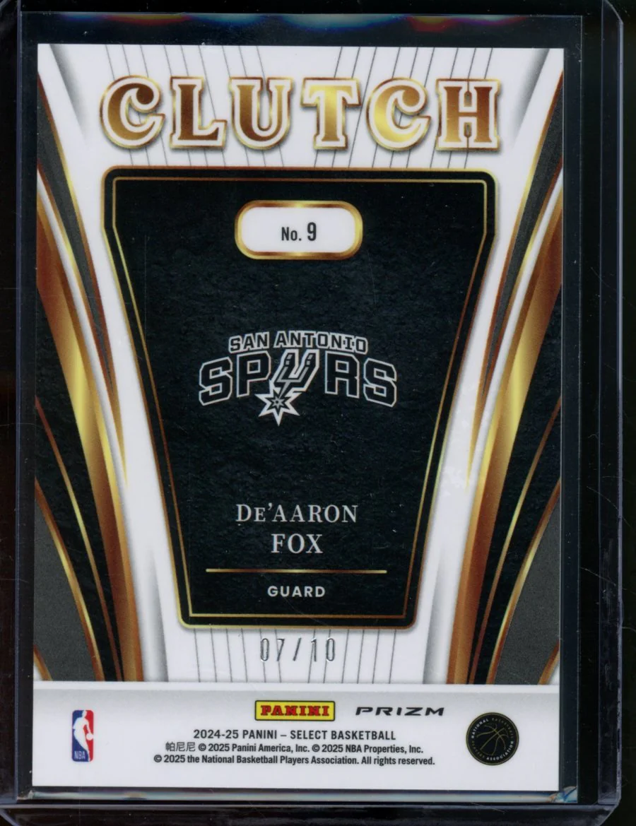 2024 Panini Select De'Aaron Fox Clutch Gold Checkerboard /10 Spurs - Image 2