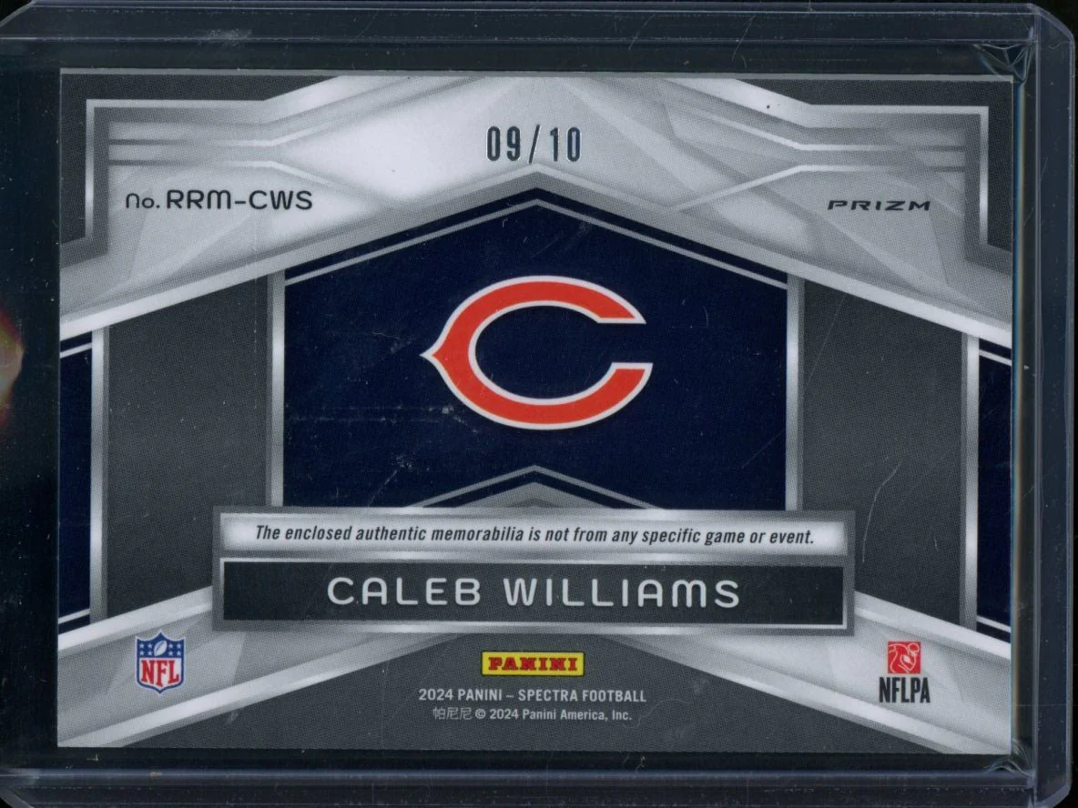 2024 Panini Spectra Caleb Williams Rising Rookie Dual Patch Orange Neon /10 Bears - Image 2