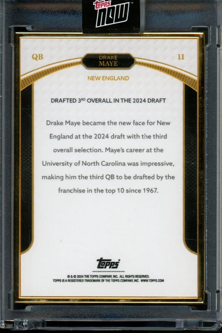 2024 Topps Now Rookie Campaign Drake Maye 3rd Overall Green /99 Patriots - Image 2