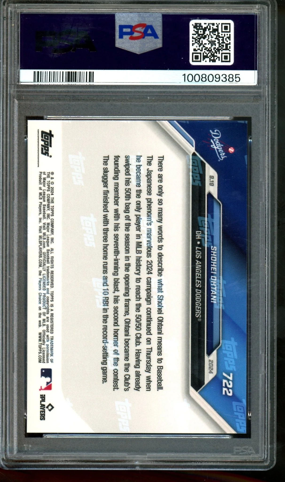 2024 Topps Now Shohei Ohtani 1st 50/50 Player #722 PSA 10 Dodgers - Image 2
