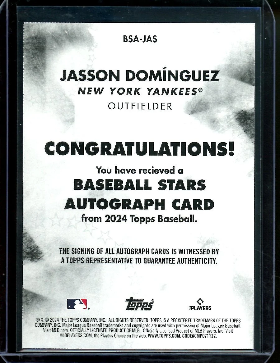 2024 Topps Series 1 Jasson Dominguez Rookie Auto Yankees - Image 2