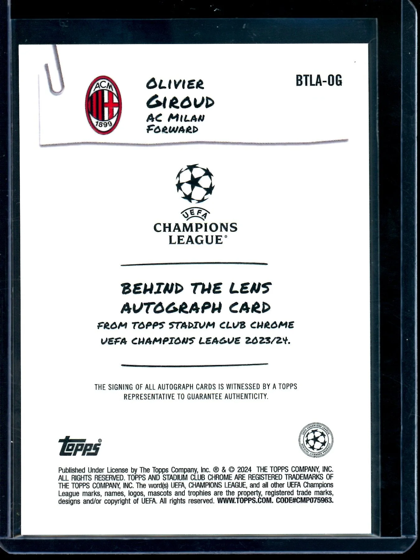 2024 Topps Stadium Club Chrome Olivier Giroud Refractor Autograph ACM - Image 2