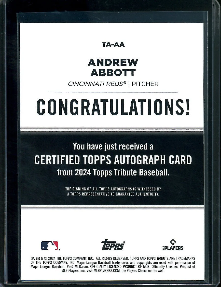2024 Topps Tribute Andrew Abbott Rookie Auto /199 Reds - Image 2