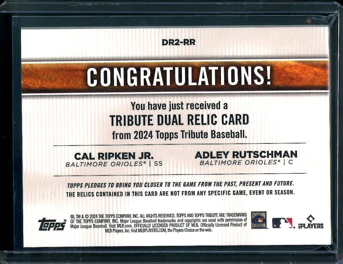 2024 Topps Tribute Cal Ripken Jr./Adley Rutschman Dual Patch /199 Orioles - Image 2
