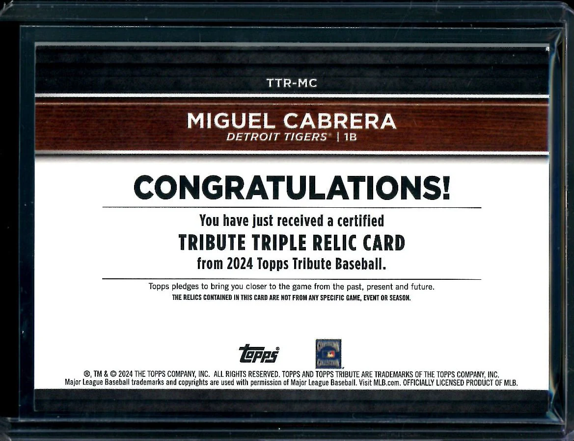 2024 Topps Tribute Miguel Cabrera Triple Patch Green /99 Tigers - Image 2