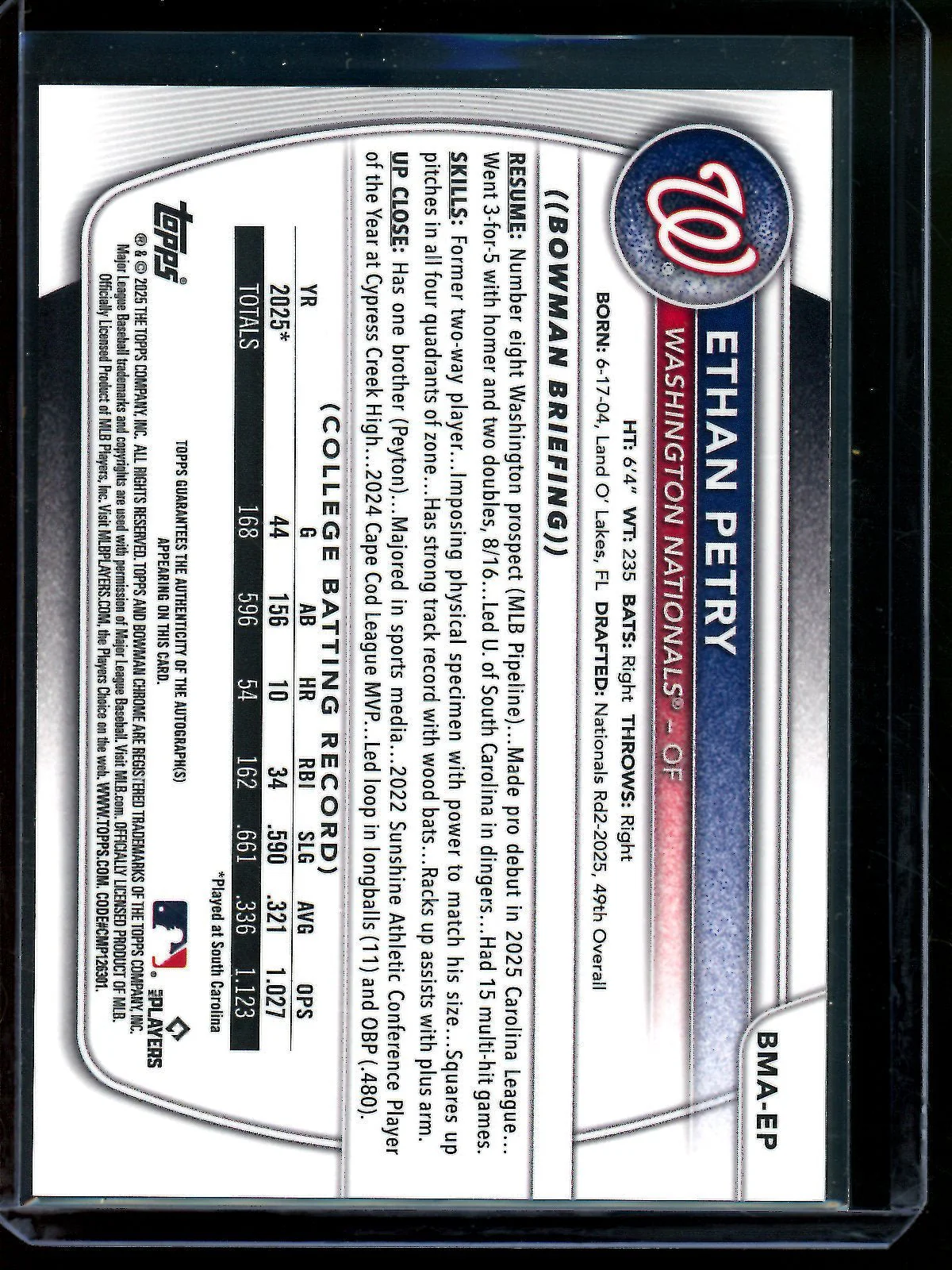 2025 Bowman Chrome Ethan Petry Mojo Autograph Nationals - Image 2