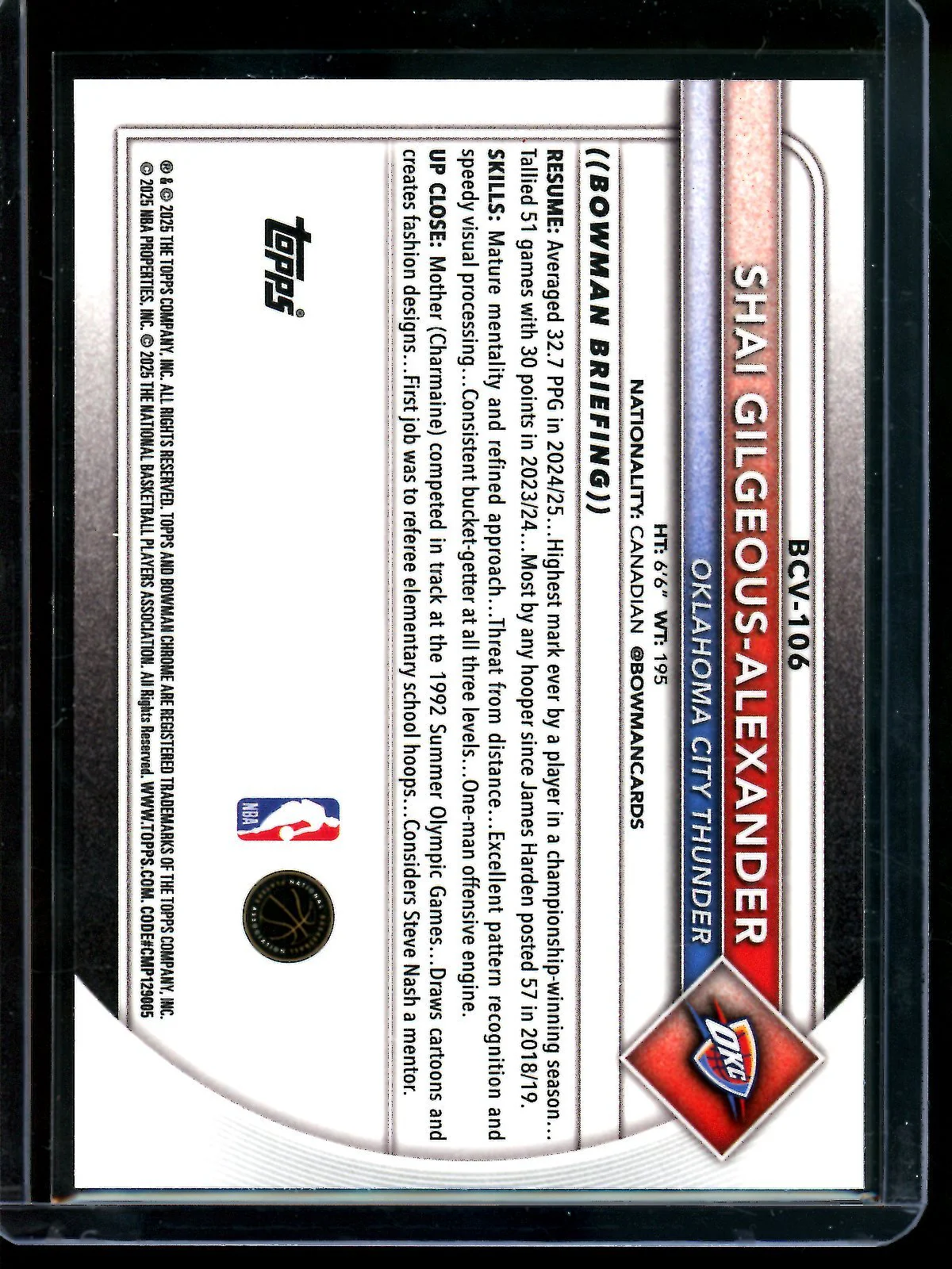 2025 Bowman Sapphire Shai Gilgeous-Alexander Thunder - Image 2