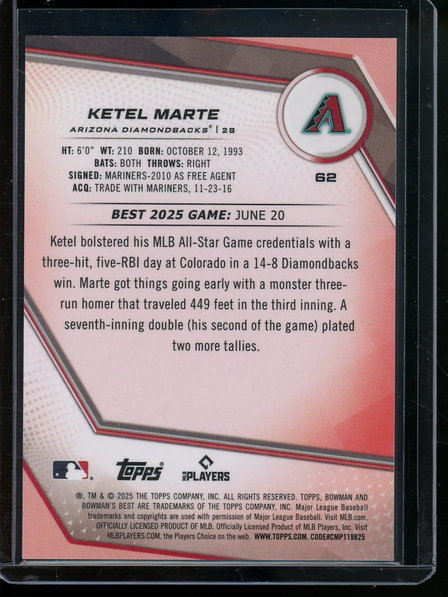 2025 Bowmans Best Ketel Marte Gold /50 Diamondbacks - Image 2