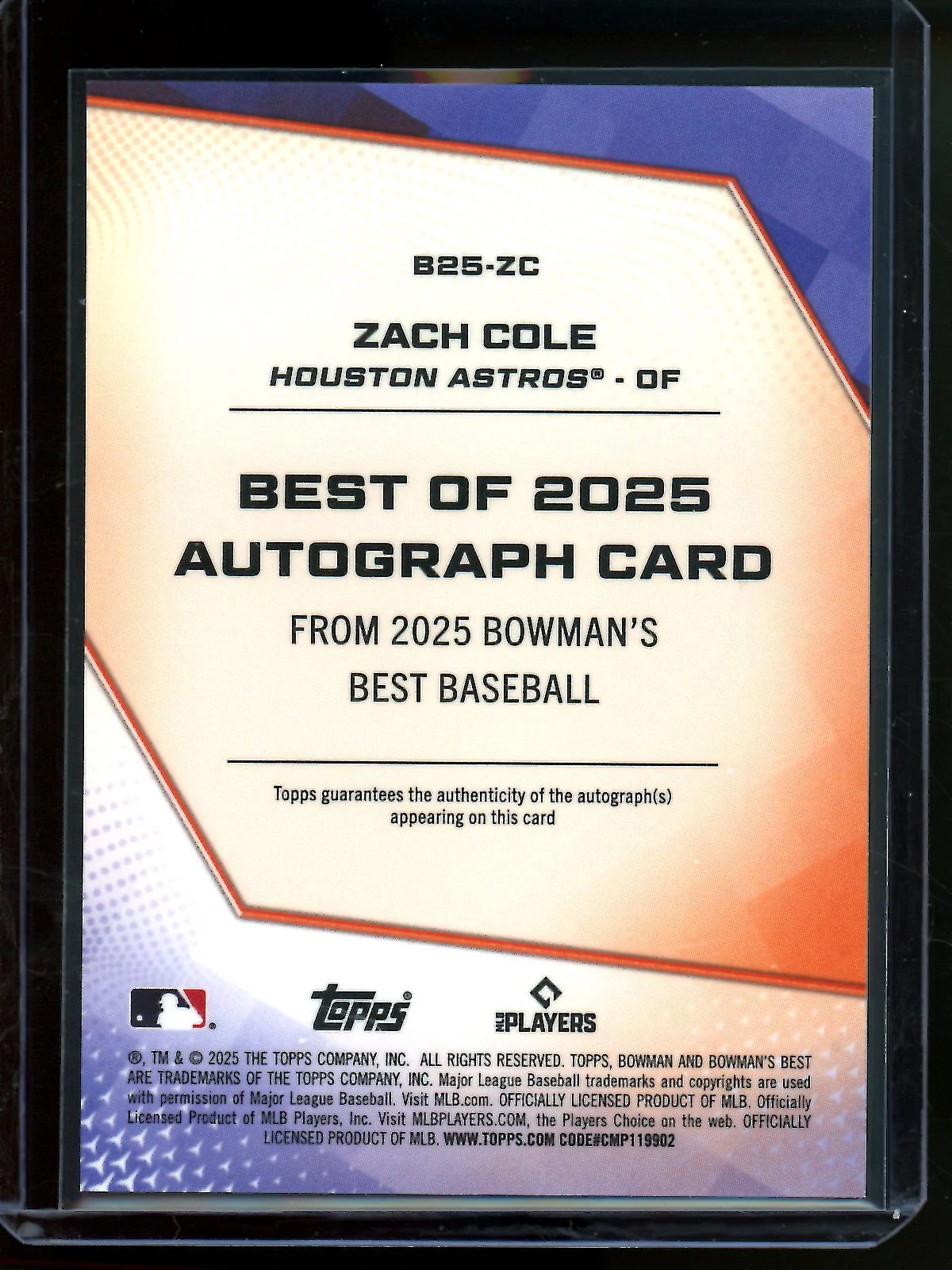 2025 Bowmans Best Zach Cole Purple Autograph Refractor /75 Astros - Image 2