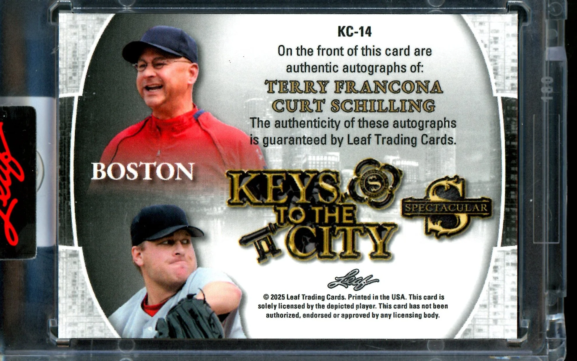 2025 Leaf Spectacular Terry Francona / Curt Schilling Dual Autograph Keys to the City /15 Red Sox - Image 2
