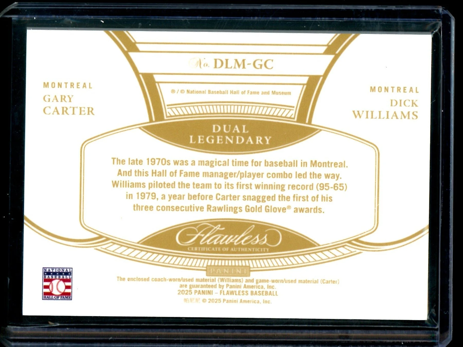 2025 Panini Flawless Gary Carter / Dick Williams Dual Legendary Relics /15 Expos - Image 2
