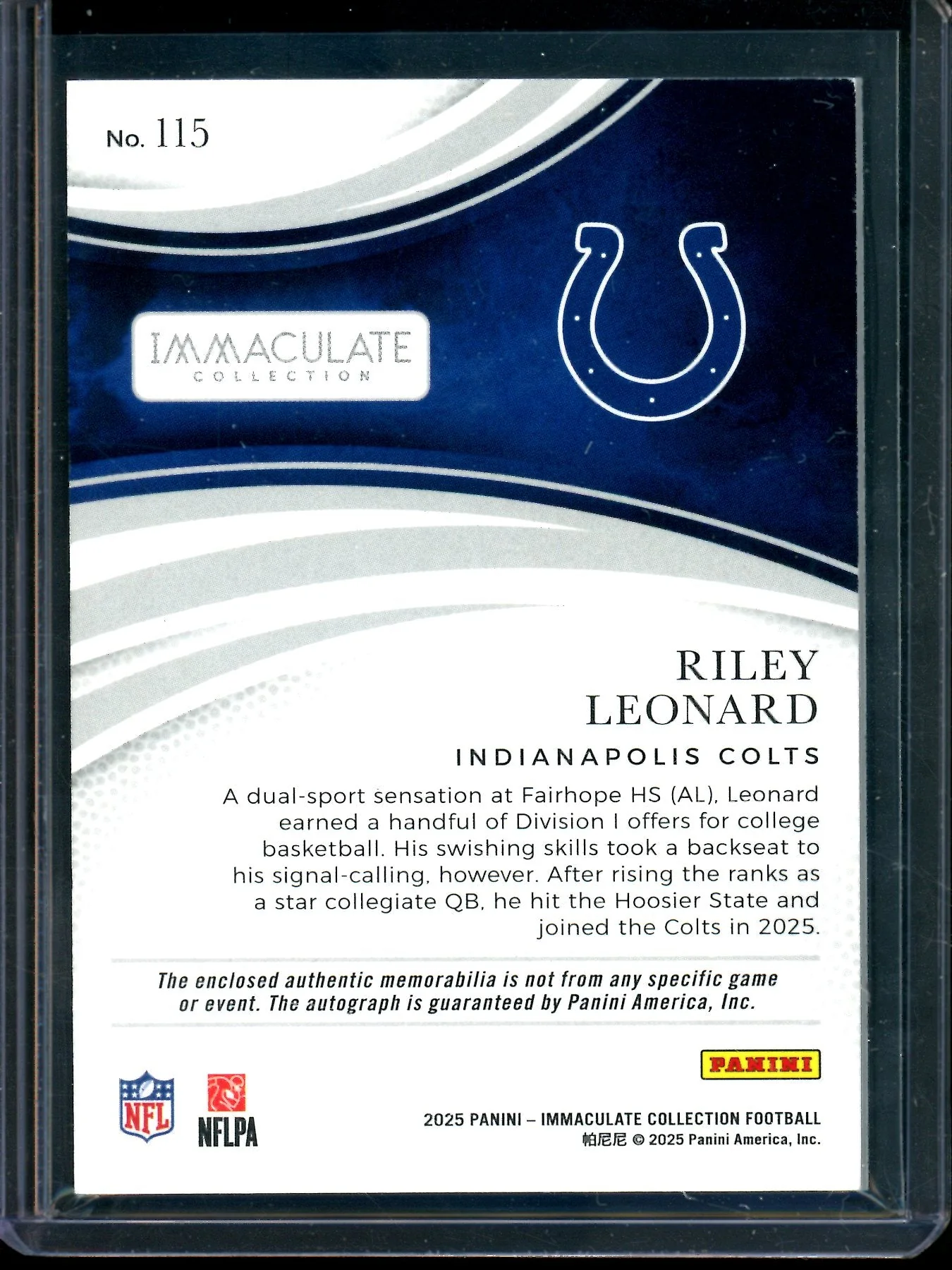 2025 Panini Immaculate Riley Leonard Rookie Patch Autograph /99 Colts - Image 2