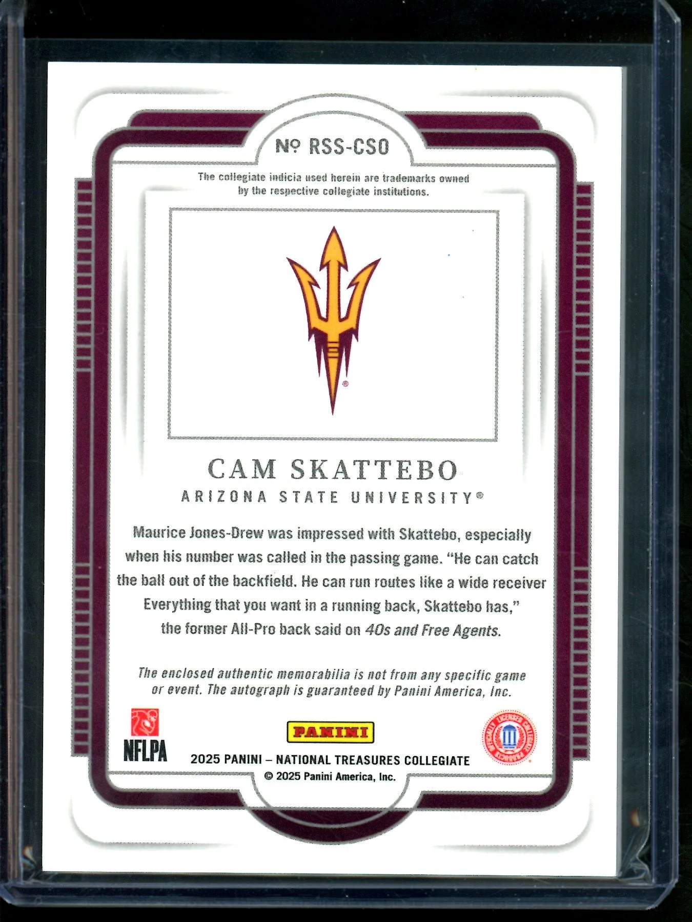 2025 Panini National Treasures Cam Skattebo Nike Swoosh Rookie Patch Autograph /3 Arizona - Image 2