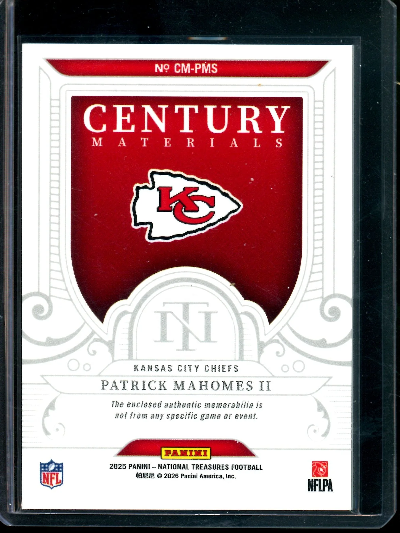 2025 Panini National Treasures Patrick Mahomes Century Materials /99 Chiefs - Image 2