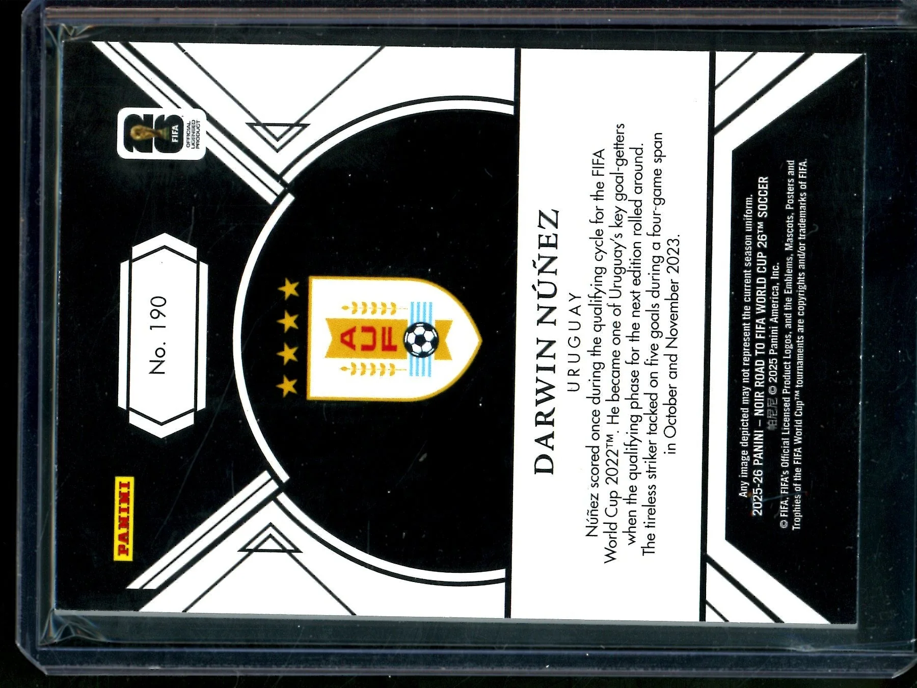 2025 Panini Noir Darwin Nunez World Cup /10 Uruguay - Image 2