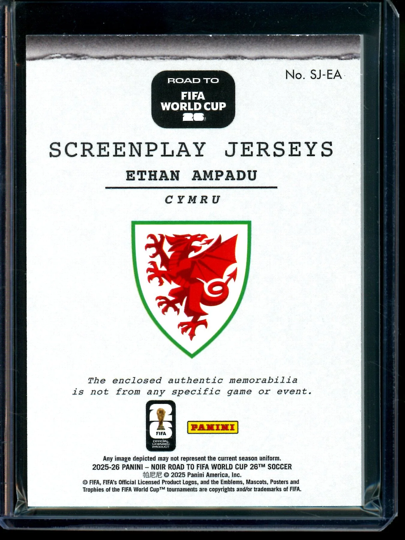 2025 Panini Noir Ethan Ampadu Screenplay Jerseys Relic /70 #SJ-EA Cymru - Image 2