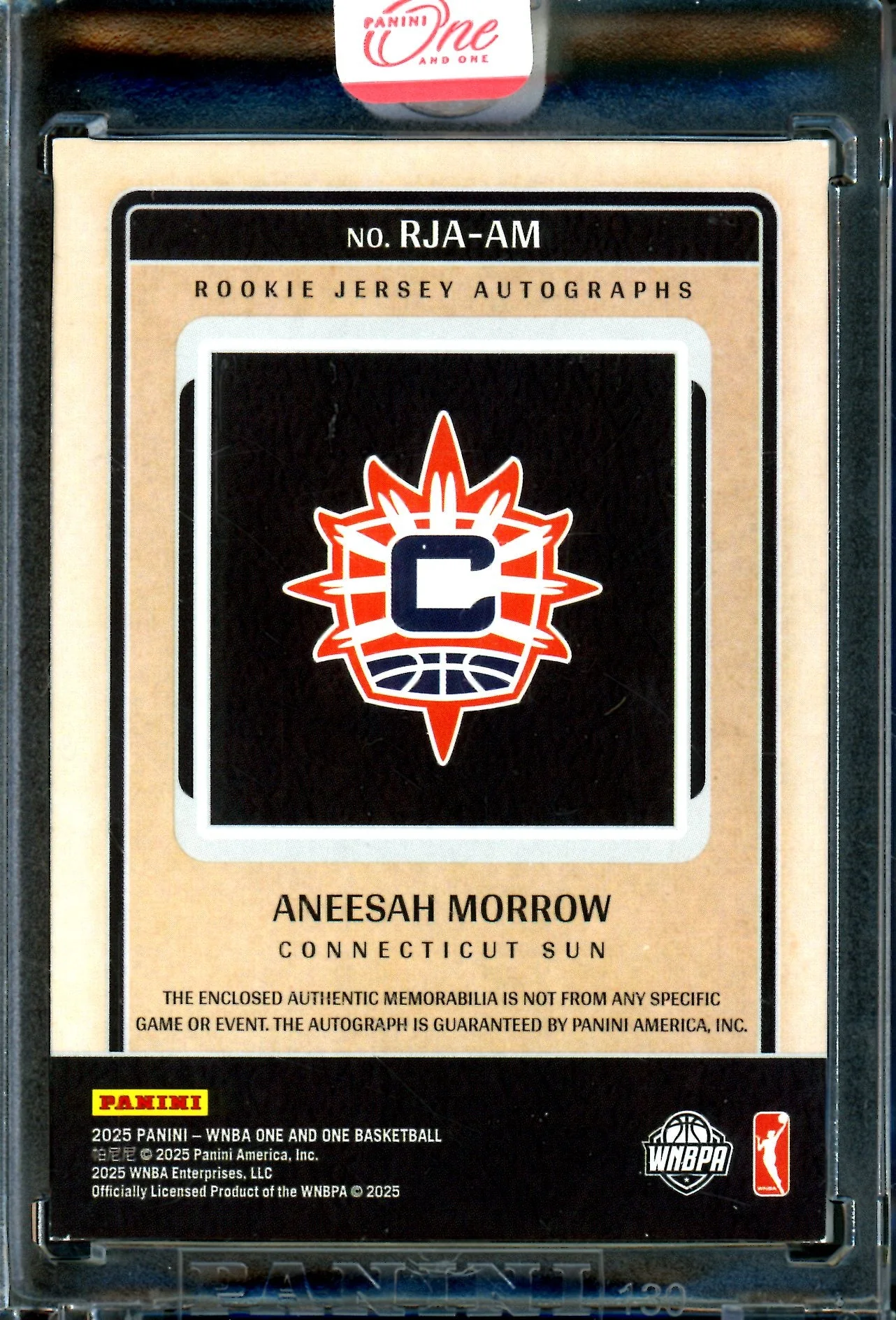 2025 Panini One and One Aneesah Morrow Rookie Jersey Autographs /99 Encased Suns - Image 2
