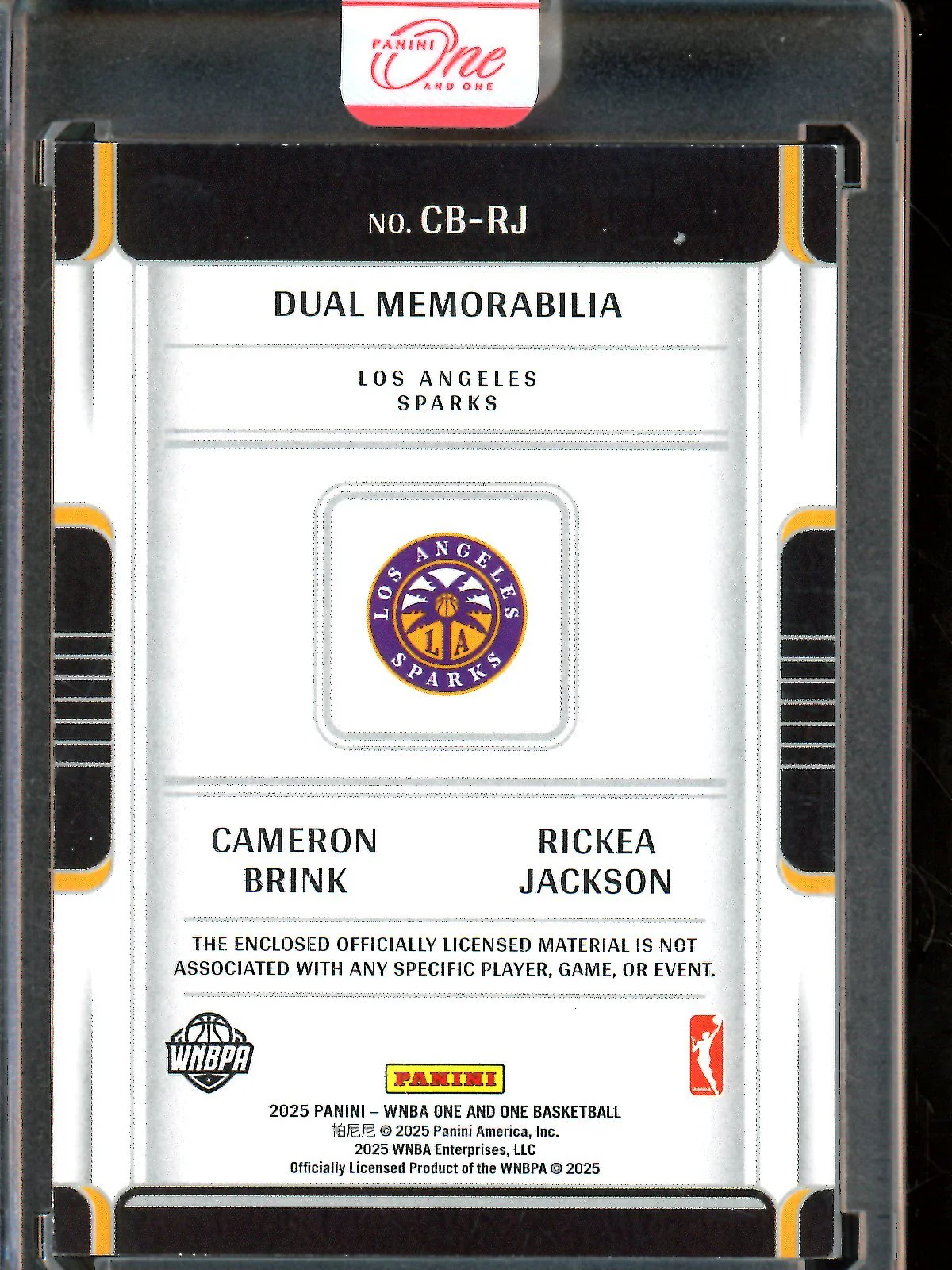2025 Panini One and One Cameron Brink / Rickea Jackson Dual Memorabilia /49 Encased Sparks - Image 2