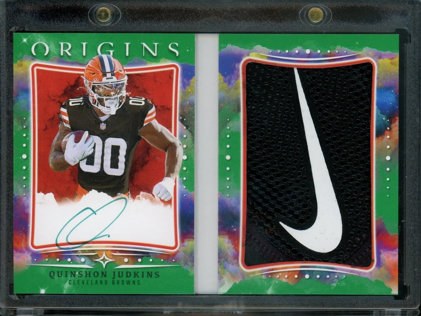 2025 Panini Origins Quinshon Judkins Booklet Rookie Glove Patch Auto /2 Browns