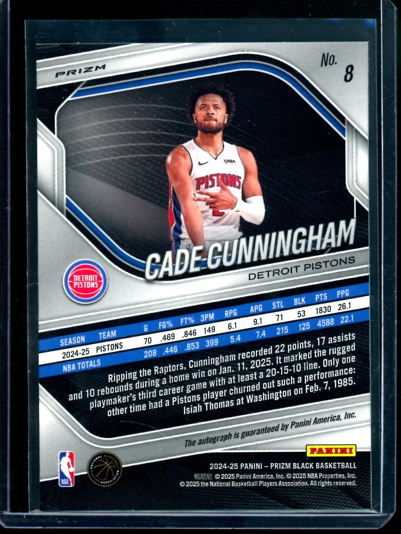 2025 Panini Prizm Black Cade Cunningham Silver Autograph Pistons - Image 2