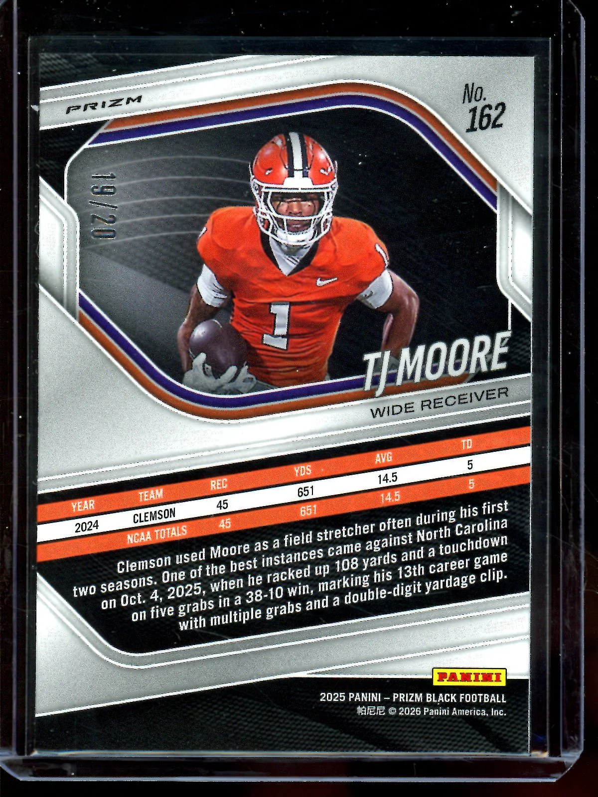 2025 Panini Prizm Black TJ Moore Cherry Blossom /20 Clemson - Image 2