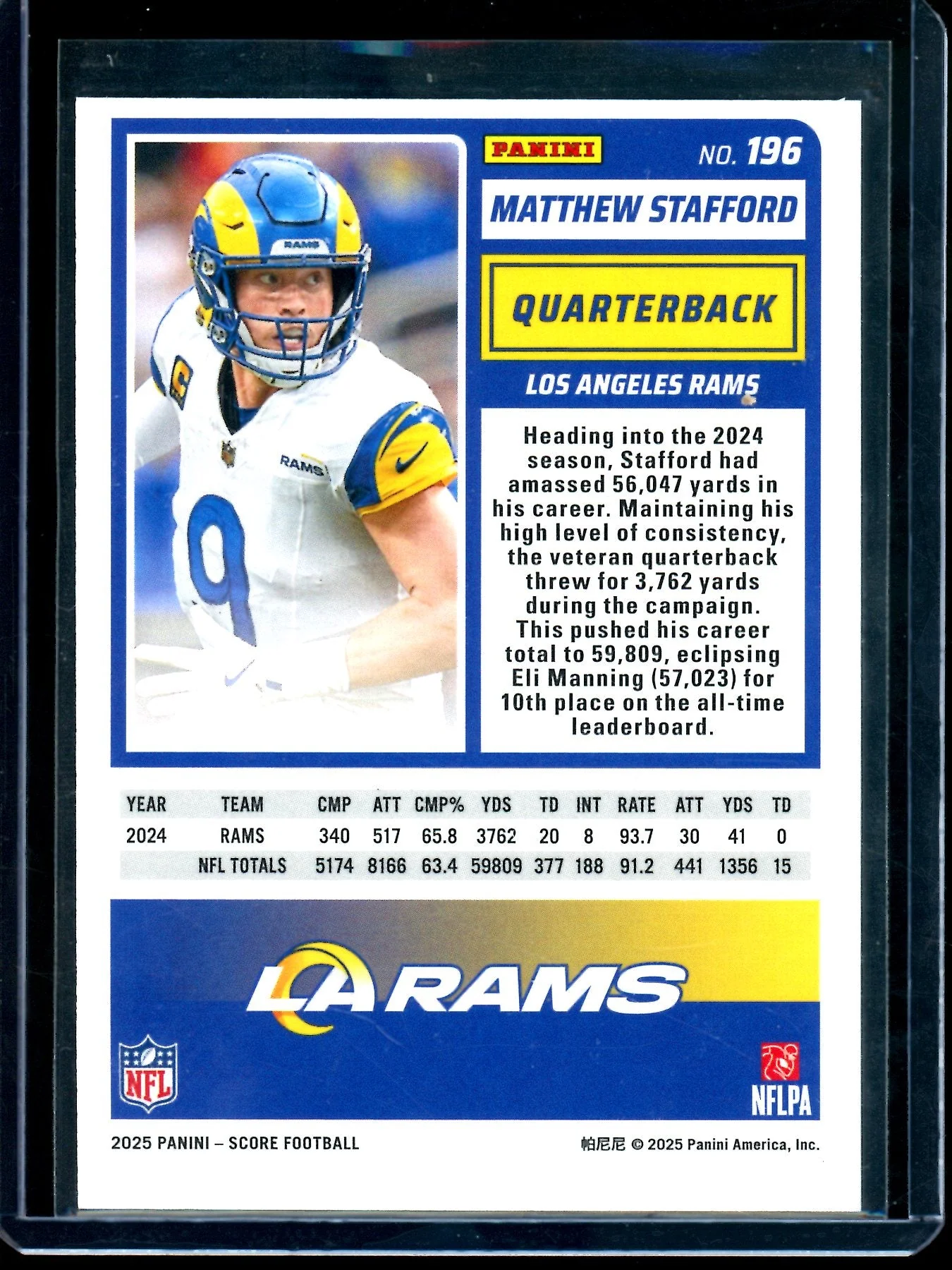2025 Panini Score Matthew Stafford Alien SP Rams - Image 2