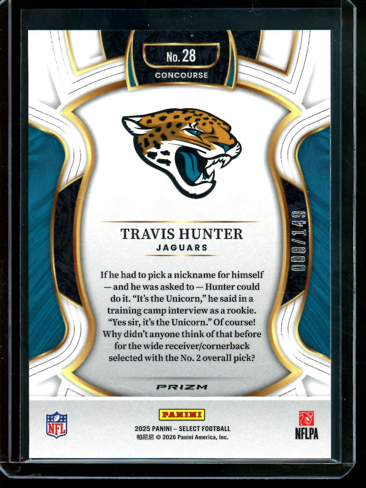 2025 Panini Select Travis Hunter Maroon Rookie /149 Jaguars - Image 2