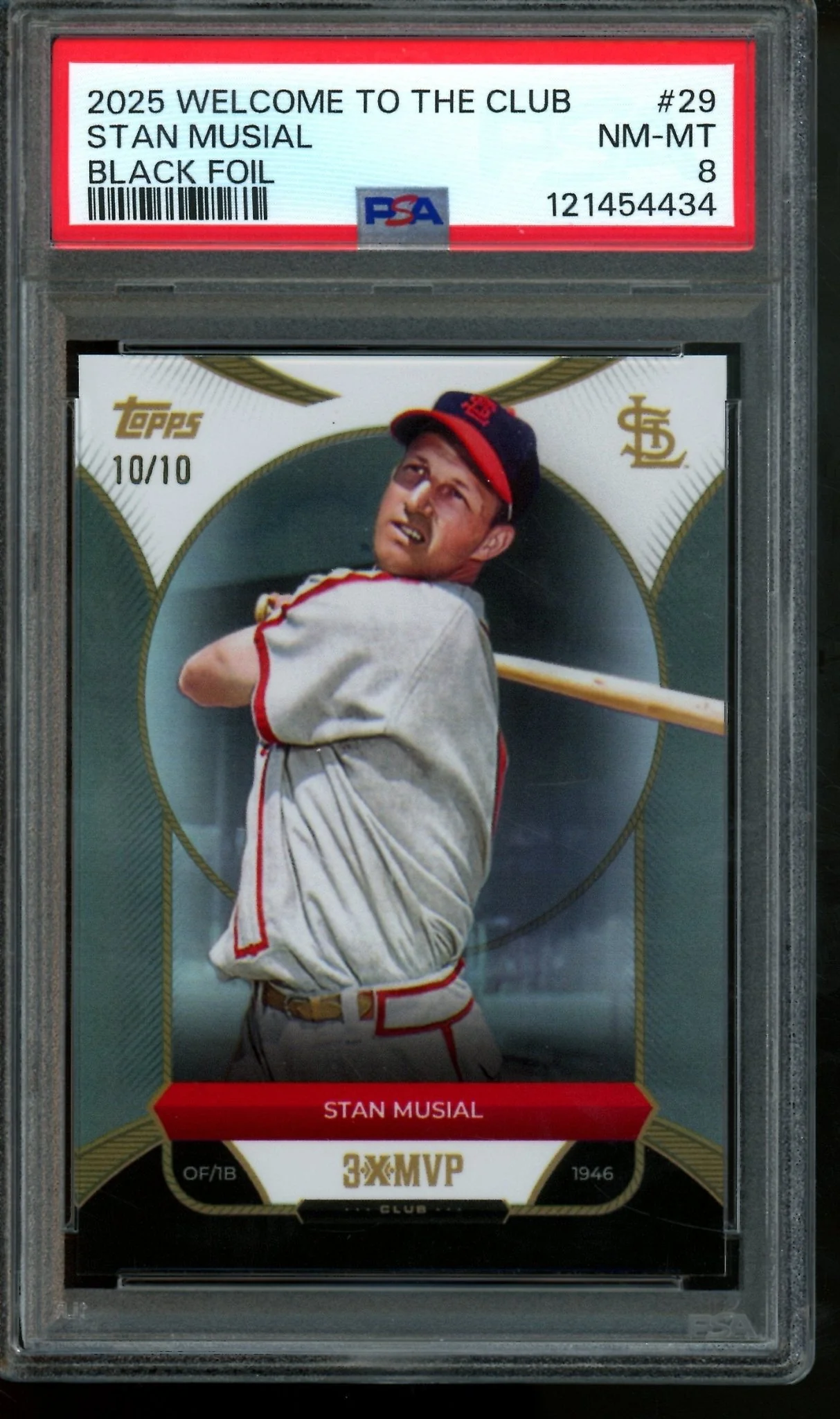 2025 Topps 3x MVP Stan Musial Black Foil /10 PSA 8 Cardinals