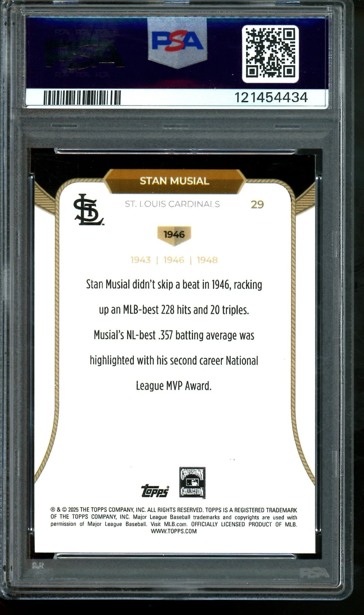 2025 Topps 3x MVP Stan Musial Black Foil /10 PSA 8 Cardinals - Image 2