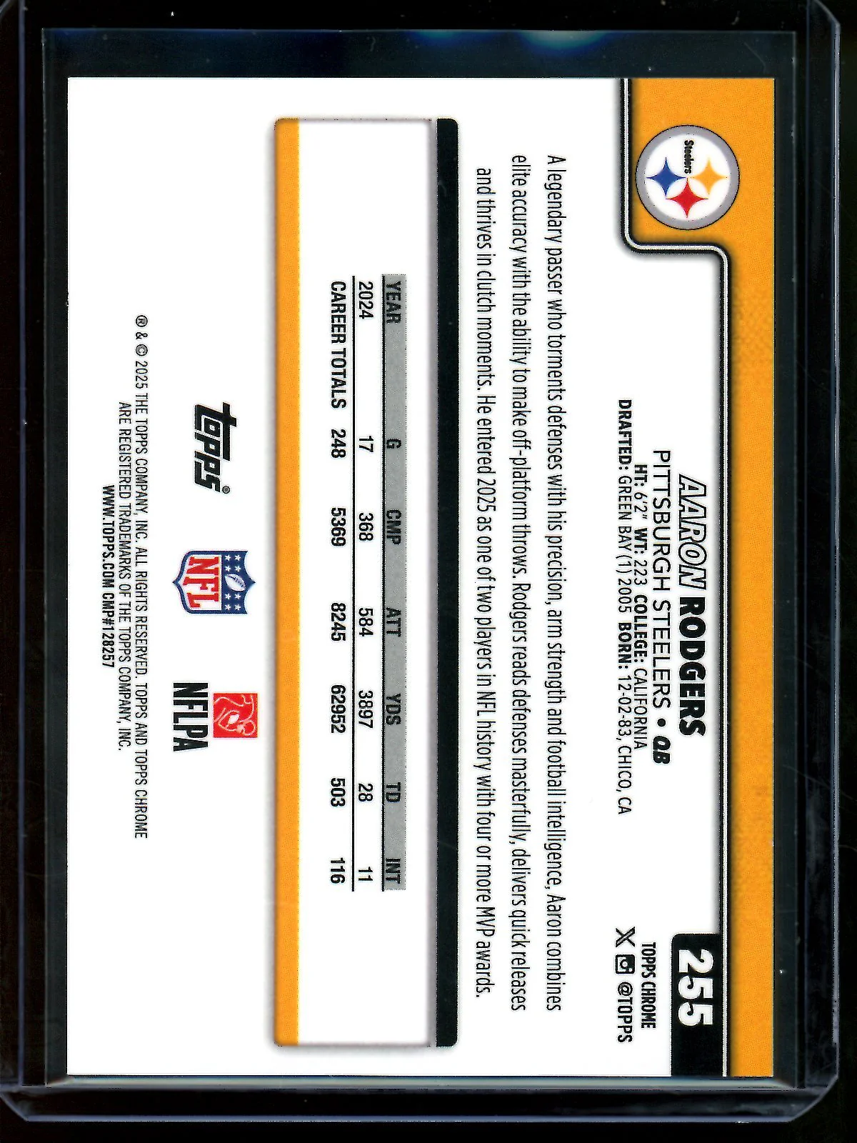 2025 Topps Chrome Aaron Rodgers Red Geometric Refractor /5 Steelers - Image 2
