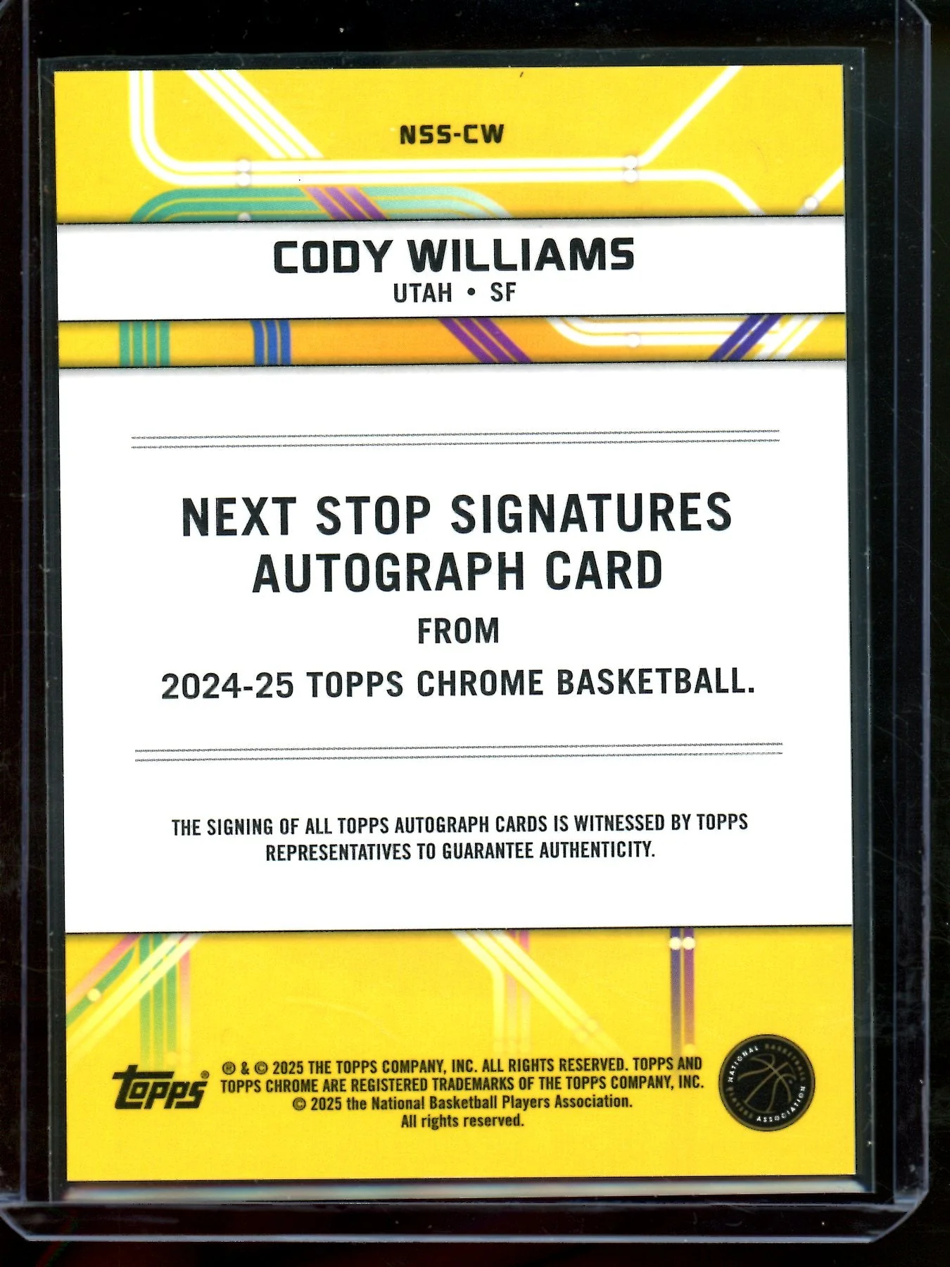 2025 Topps Chrome Cody Williams Next Stop Rookie Autograph Gold /50 Jazz - Image 2