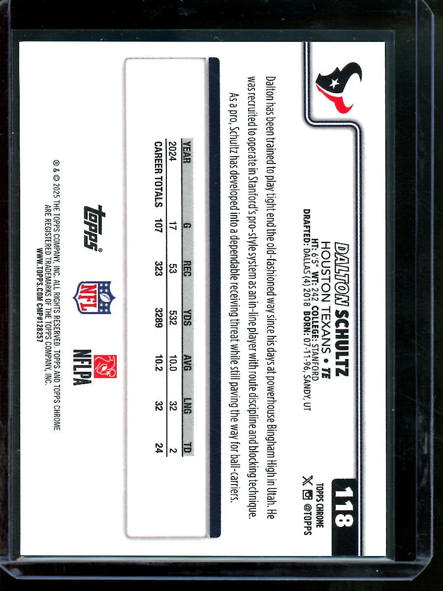 2025 Topps Chrome Dalton Schultz Orange Lava Refractor /25 Texans - Image 2