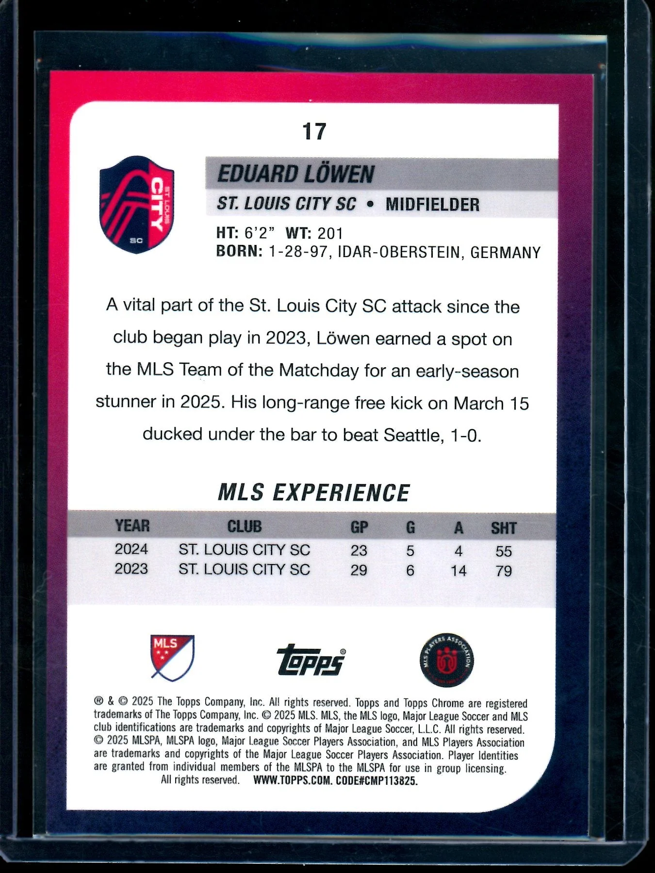 2025 Topps Chrome Eduard Lowen Gold Refractor /50 St. Louis FC - Image 2