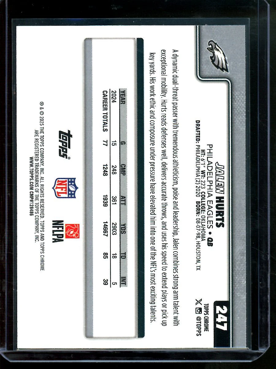 2025 Topps Chrome Jalen Hurts Image Variation Refractor Eagles - Image 2
