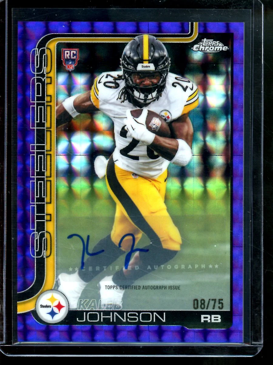 2025 Topps Chrome Kaleb Johnson Rookie Purple Geometric Autograph /75 Steelers
