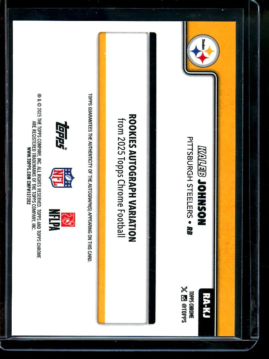 2025 Topps Chrome Kaleb Johnson Rookie Purple Geometric Autograph /75 Steelers - Image 2