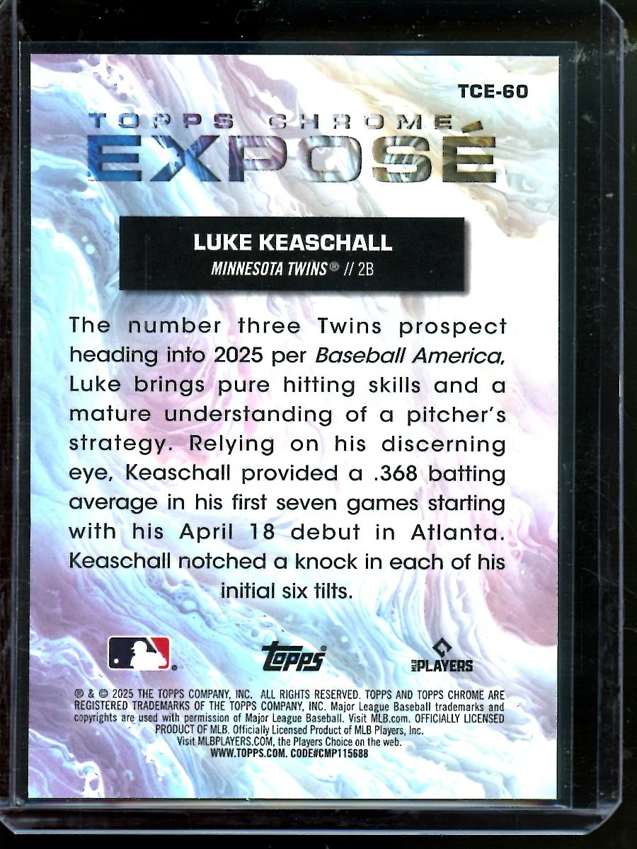 2025 Topps Chrome Luke Keaschall Rookie Expose Red /5 Twins - Image 2
