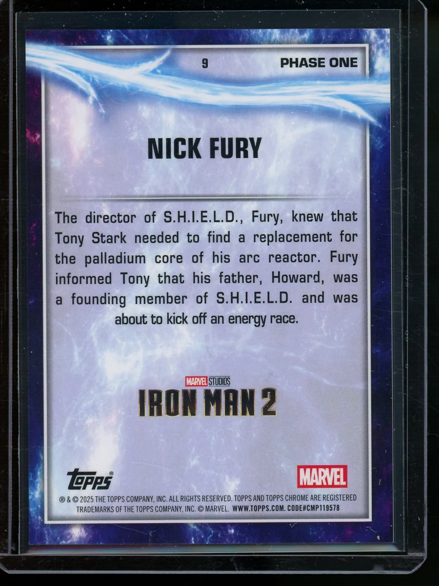 2025 Topps Chrome Marvel Nick Fury Orange Refractor /25 Iron Man 2 - Image 2