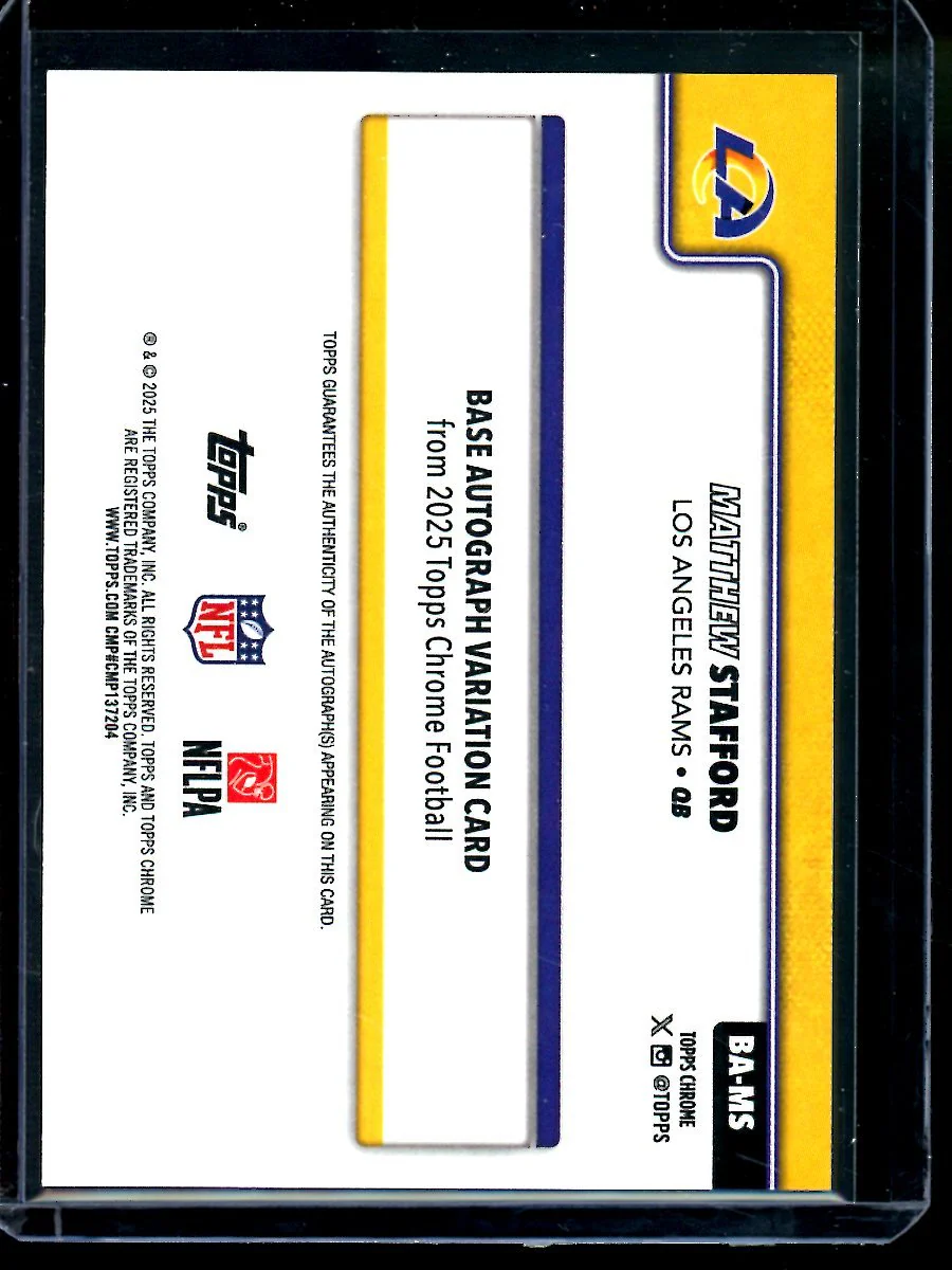 2025 Topps Chrome Matthew Stafford Blue Refractor Autograph /150 Rams - Image 2