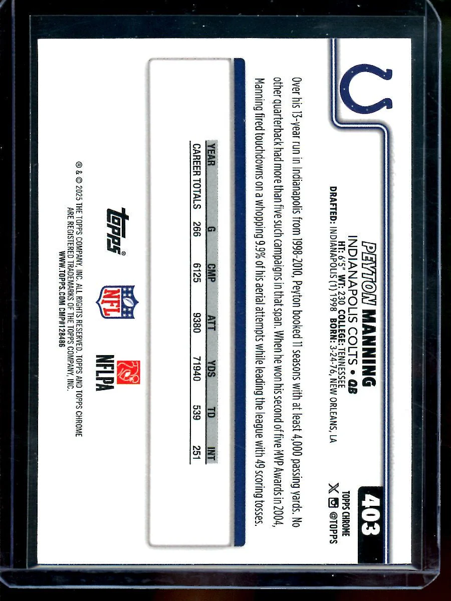 2025 Topps Chrome Peyton Manning Image Variation Refractor Colts - Image 2