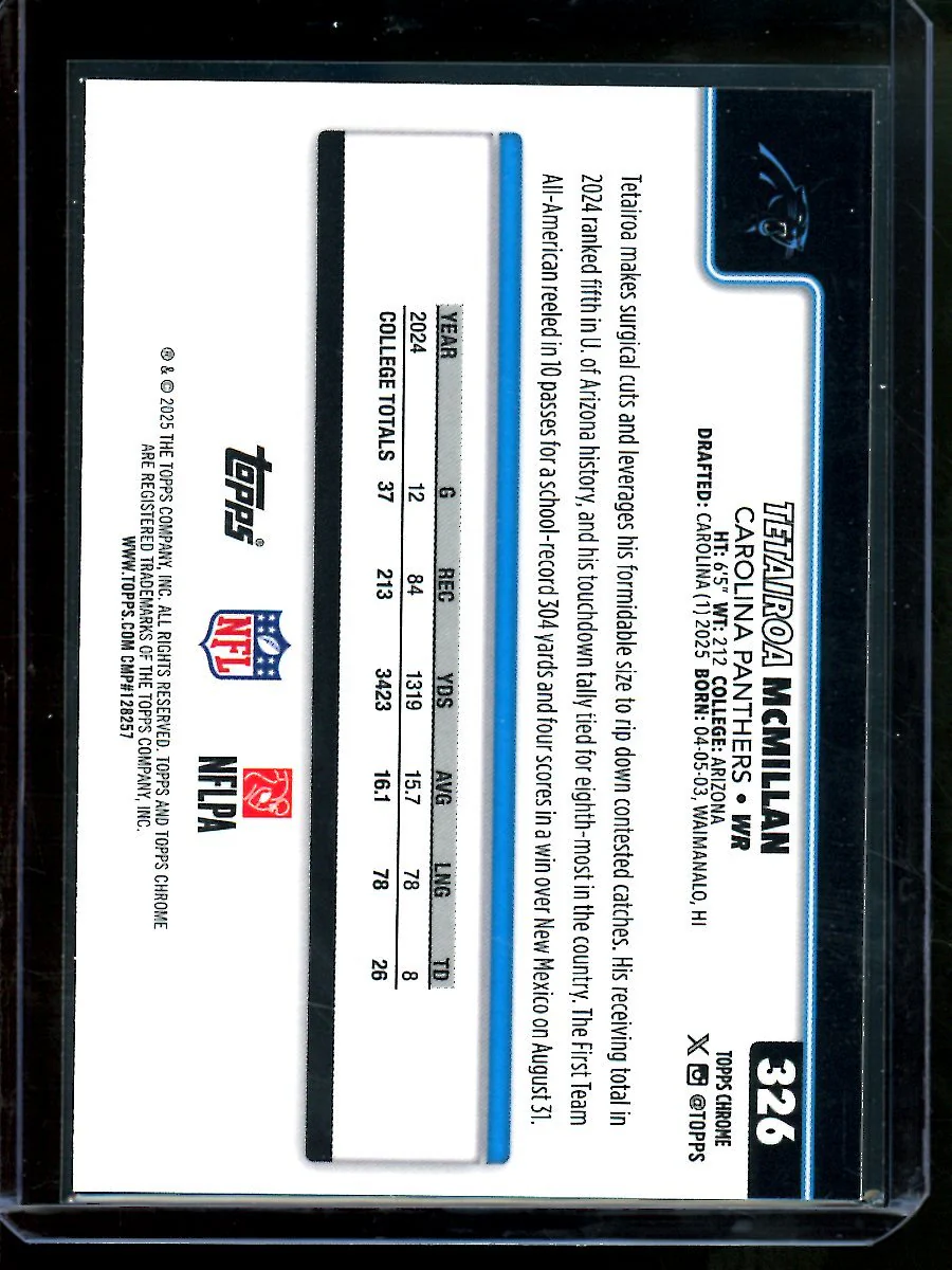 2025 Topps Chrome Tetairoa McMillan Neon Pulse Refractor Rookie Panthers - Image 2
