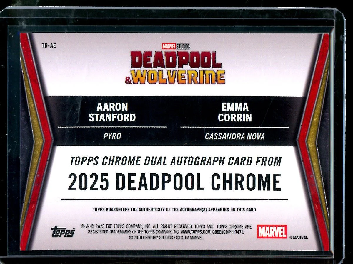 2025 Topps Deadpool and Wolverine Pyro / Cassandra Nova Dual Orange Autograph /25 Deadpool - Image 2