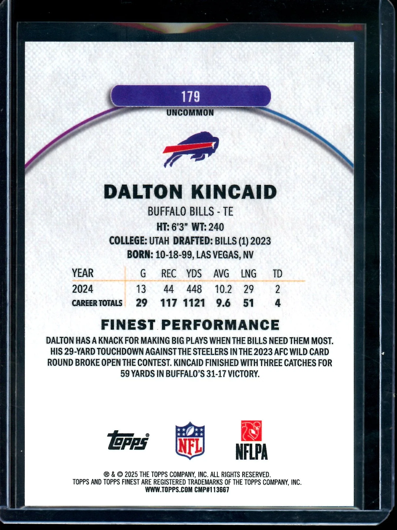 2025 Topps Finest Dalton Kincaid Orange Refractor /20 Bills - Image 2