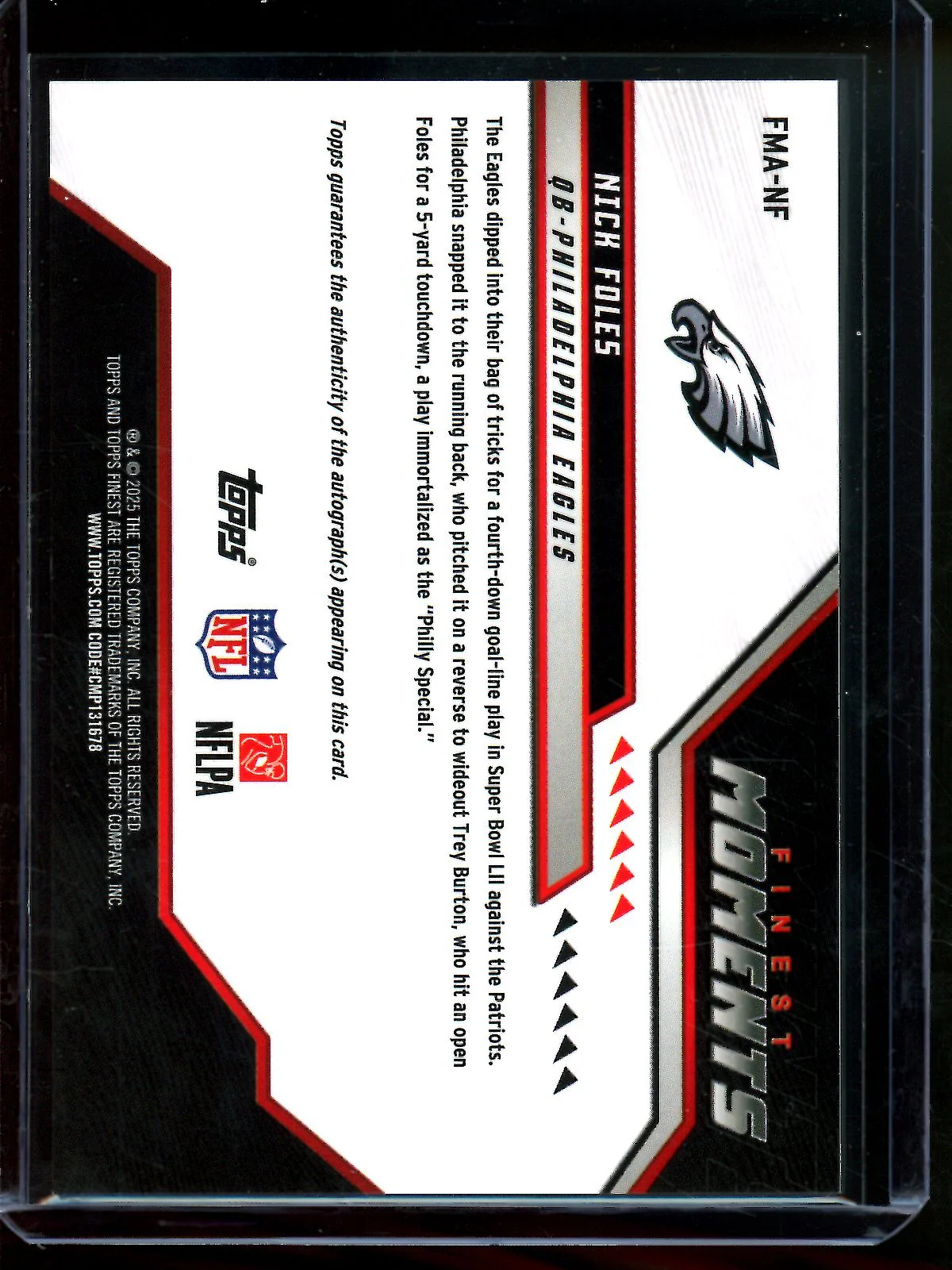 2025 Topps Finest Nick Foles Finest Moments Gold Autograph /50 Eagles - Image 2