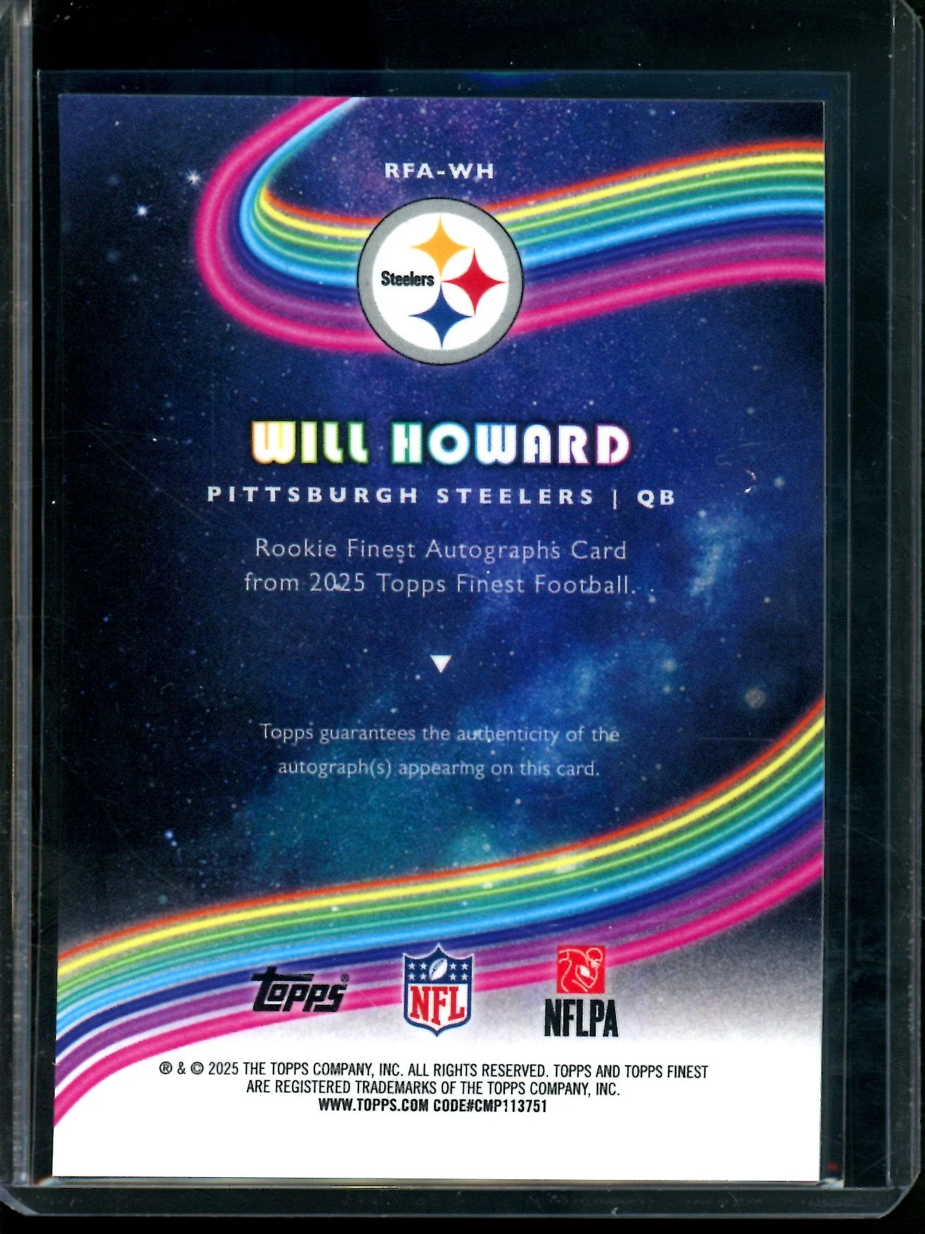 2025 Topps Finest Will Howard Finest Rookie Autograph Gold Geometric /50 Steelers - Image 2