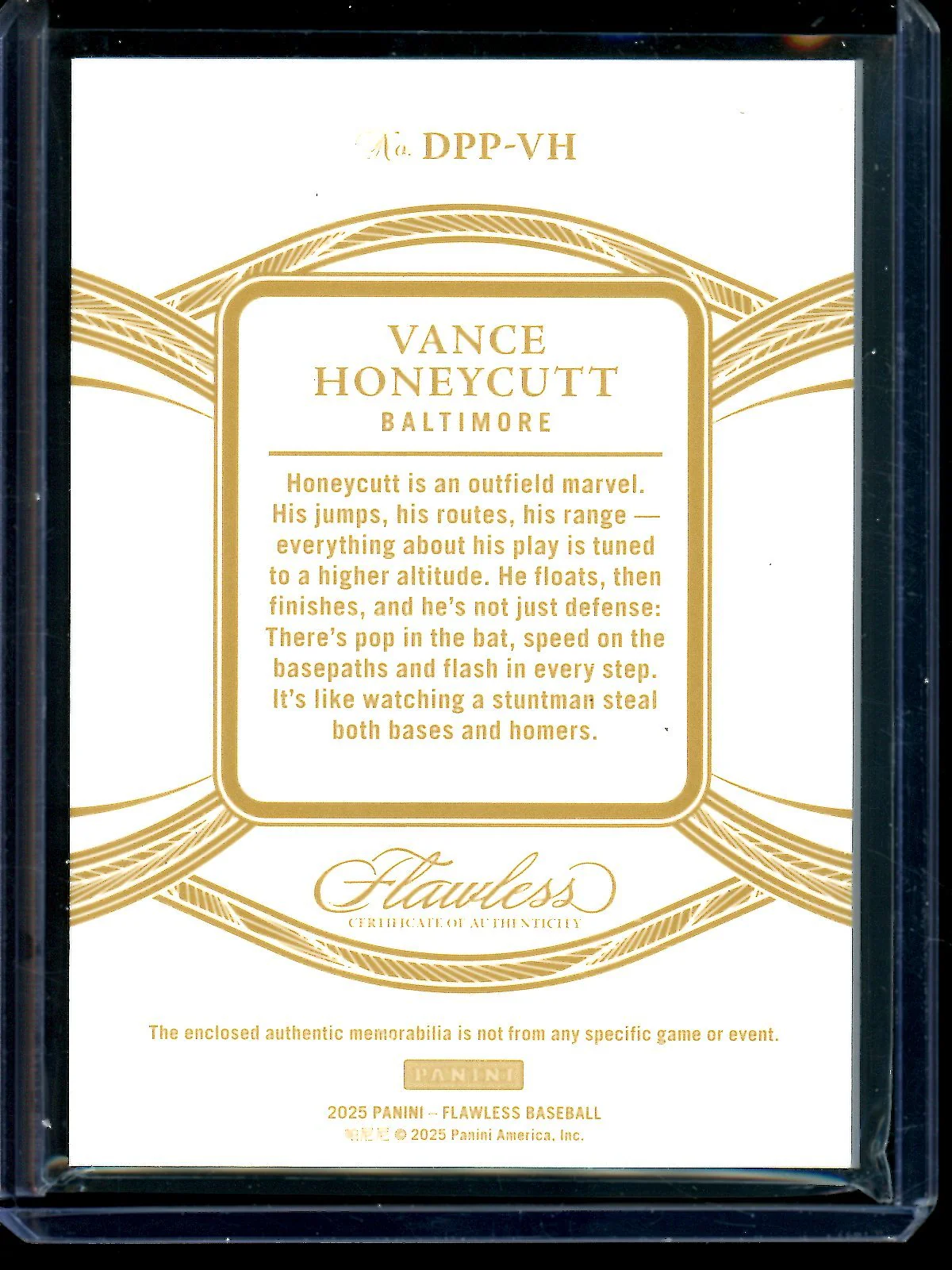 2025 Topps Flawless Vance Honeycutt Dual Relic Gold /10 Orioles - Image 2