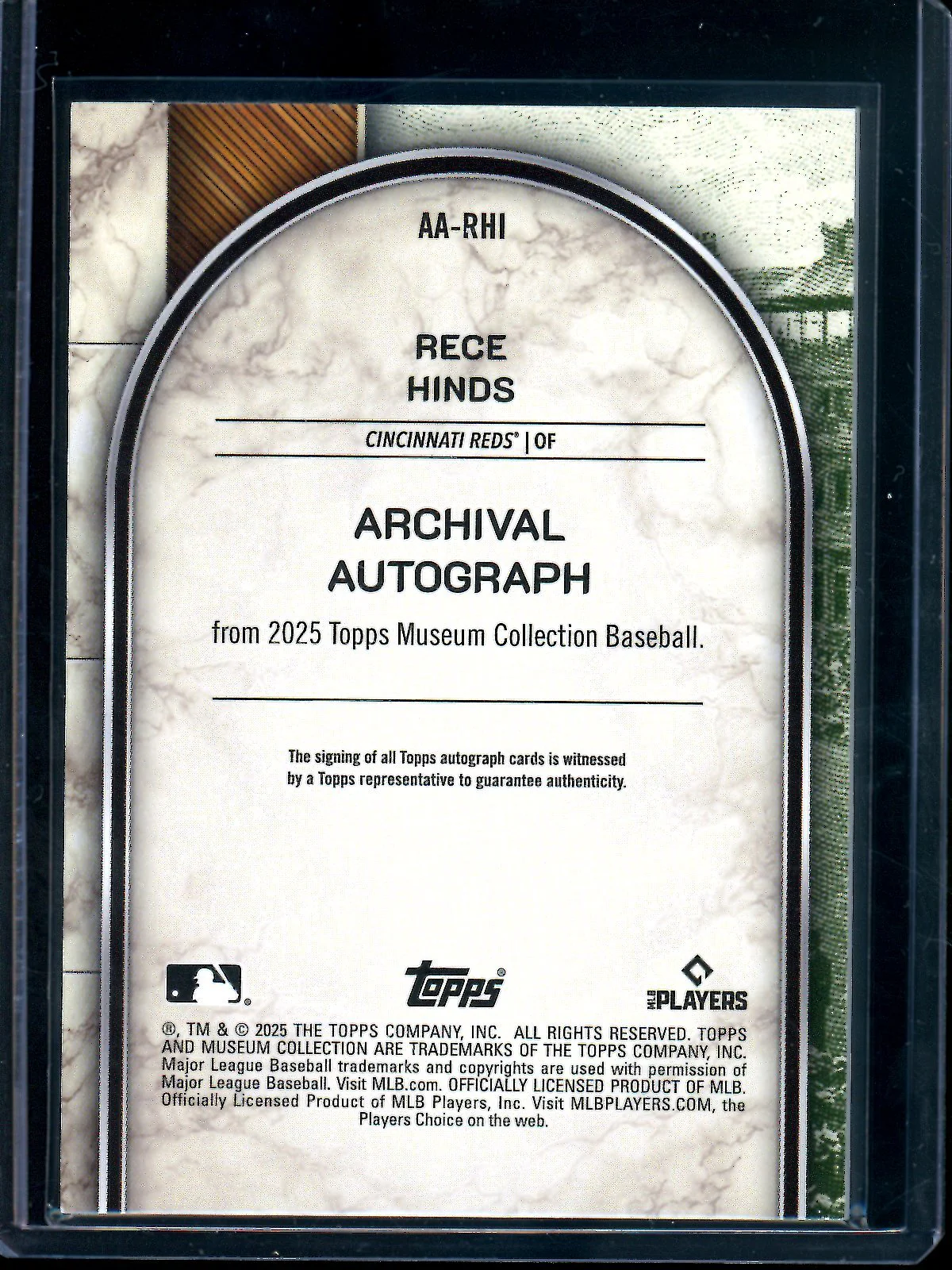 2025 Topps Museum Collection Rece Hinds Rookie Autograph /15 Reds - Image 2