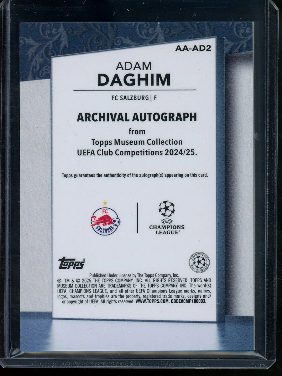 2025 Topps Museum Collection Soccer Adam Daghim Rookie Autograph /25 FC Salzburg - Image 2