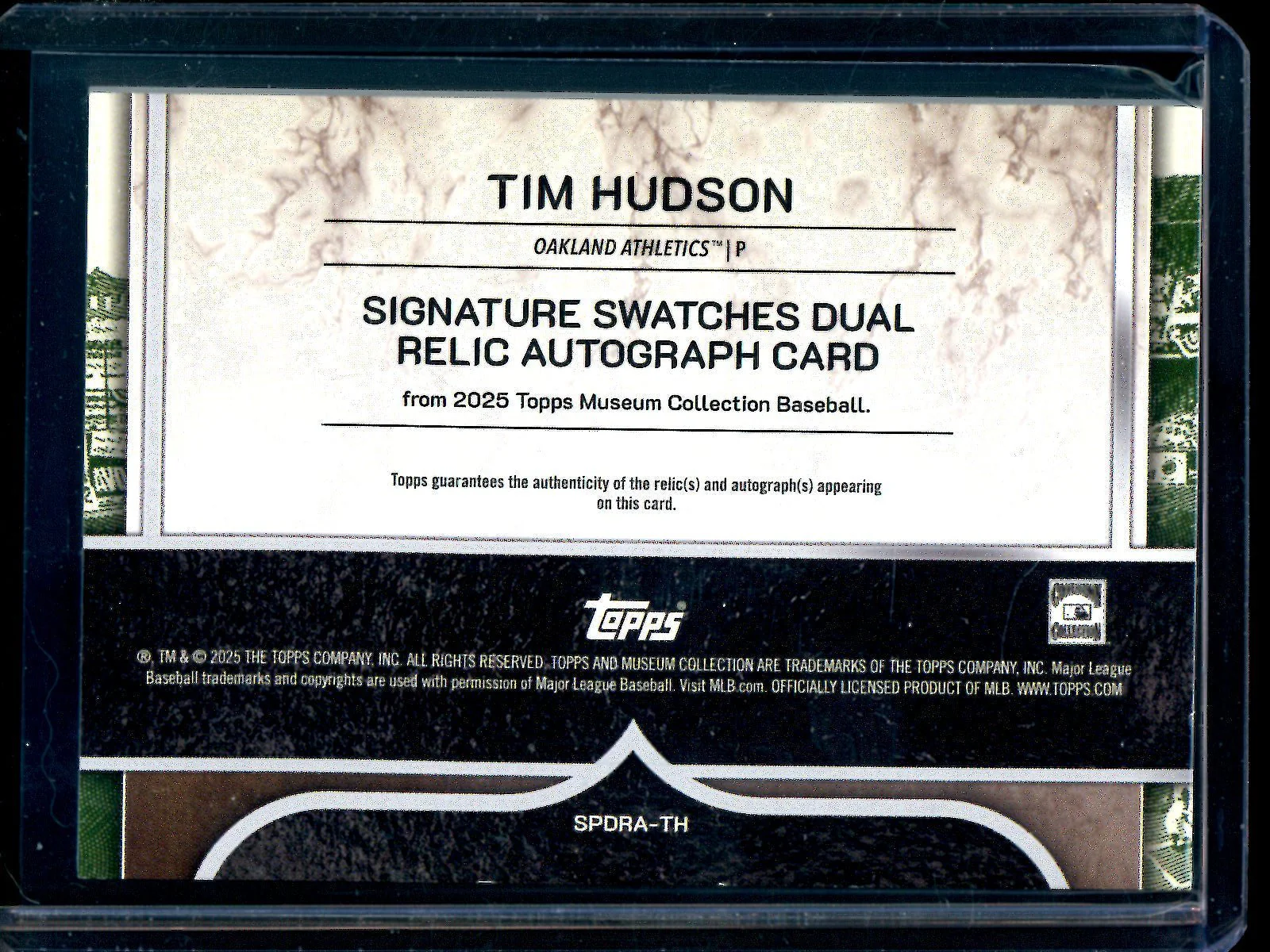 2025 Topps Museum Collection Tim Hudson Dual Swatch Autograph /199 Athletics - Image 2