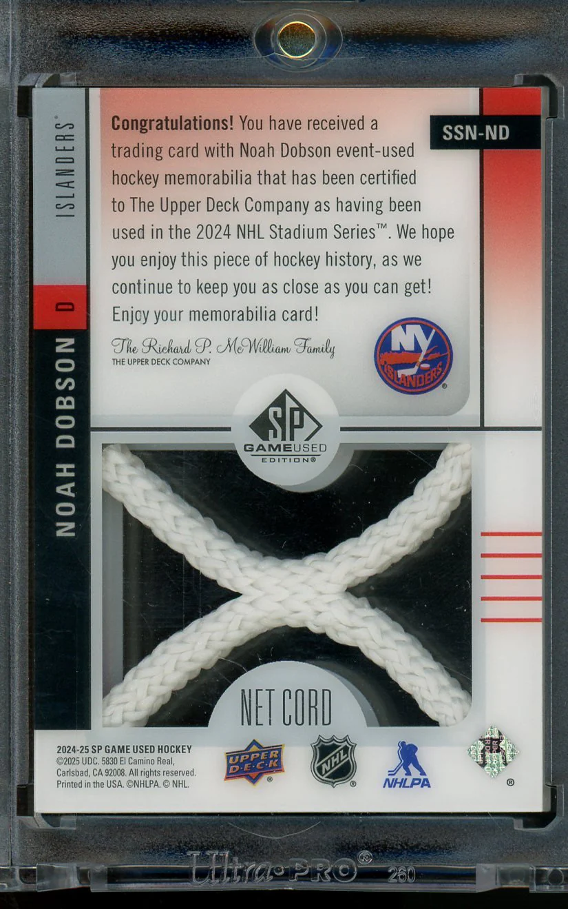 2025 Upper Deck Game Used Noah Dobson Net Cord Stadium Series /35 Islanders - Image 2